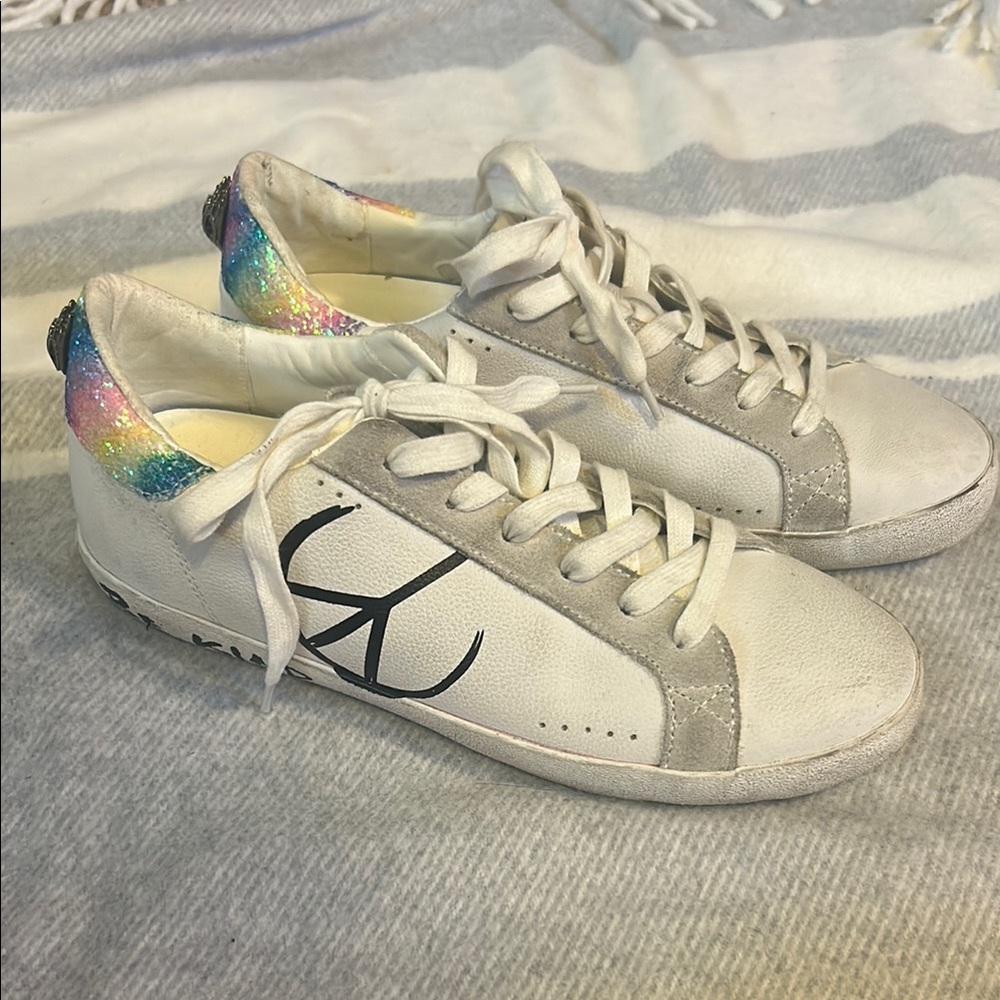 Kurt Geiger White Sneakers with Rainbow Glitter Heel